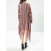 Ethnic Women Colorful Striped Long Sleeve Tassel Sweater Cardigan