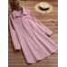 Women Shirt Solid Color Cuff Buttons Long Sleeve Casual Midi Dresses