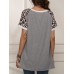 Leopard Patchwork O  neck Short Sleeves Casual T  shirts