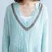 new light blue warm woolen sweater oversized casual v neck knit tops