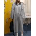 Women Puff Sleeve Loose Hooded Sweatshirt Calf Length Casual Midi Dresses